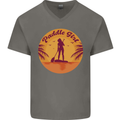 Paddleboarding Girl Mens V-Neck Cotton T-Shirt Charcoal