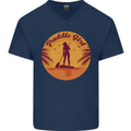 Paddleboarding Girl Mens V-Neck Cotton T-Shirt Navy Blue