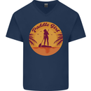 Paddleboarding Girl Mens V-Neck Cotton T-Shirt Navy Blue