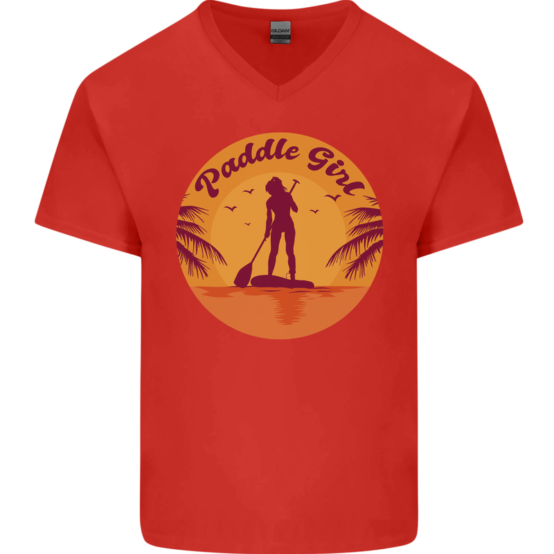 Paddleboarding Girl Mens V-Neck Cotton T-Shirt Red