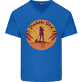 Paddleboarding Girl Mens V-Neck Cotton T-Shirt Royal Blue