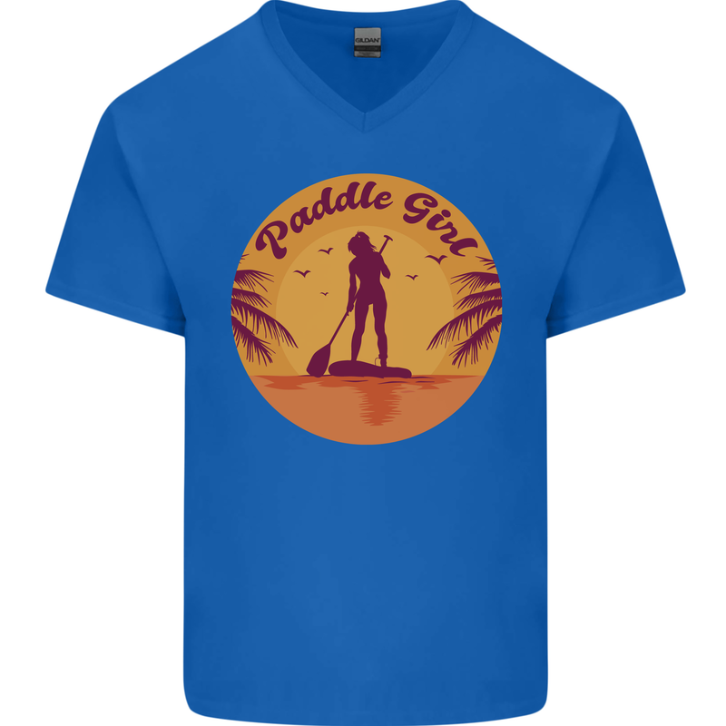 Paddleboarding Girl Mens V-Neck Cotton T-Shirt Royal Blue