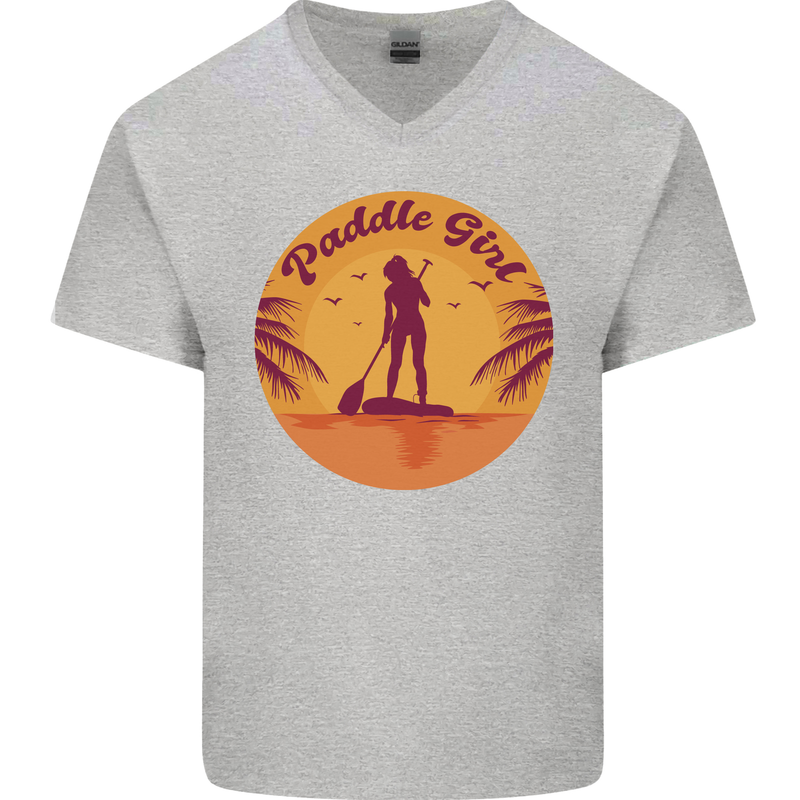 Paddleboarding Girl Mens V-Neck Cotton T-Shirt Sports Grey