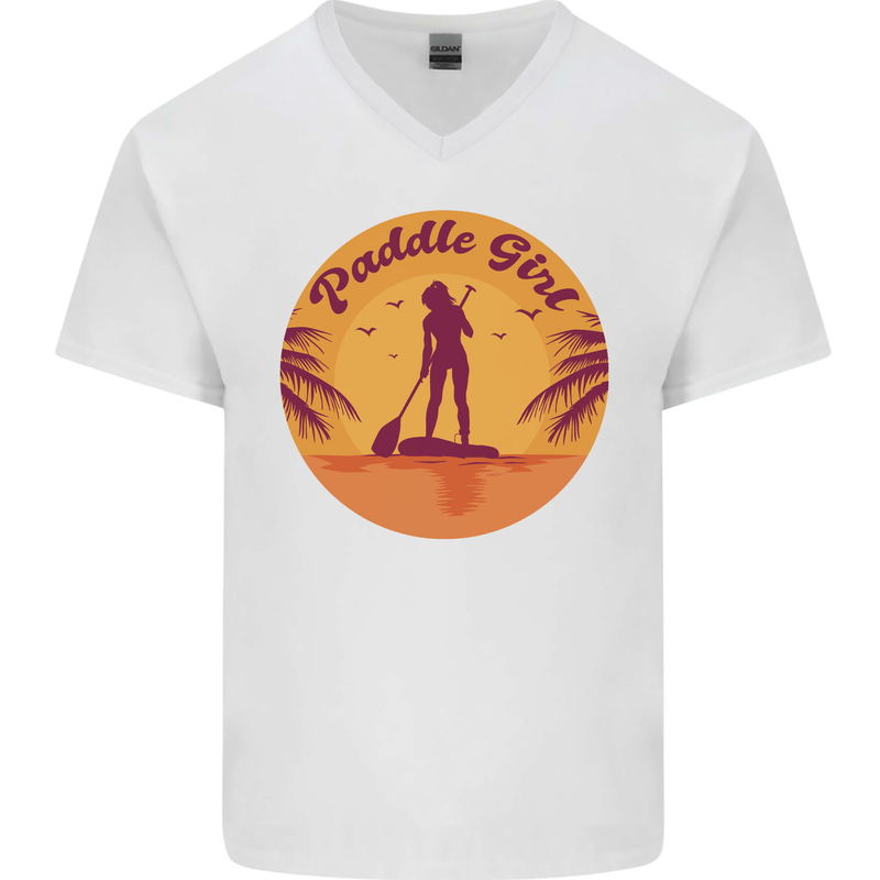 Paddleboarding Girl Mens V-Neck Cotton T-Shirt White