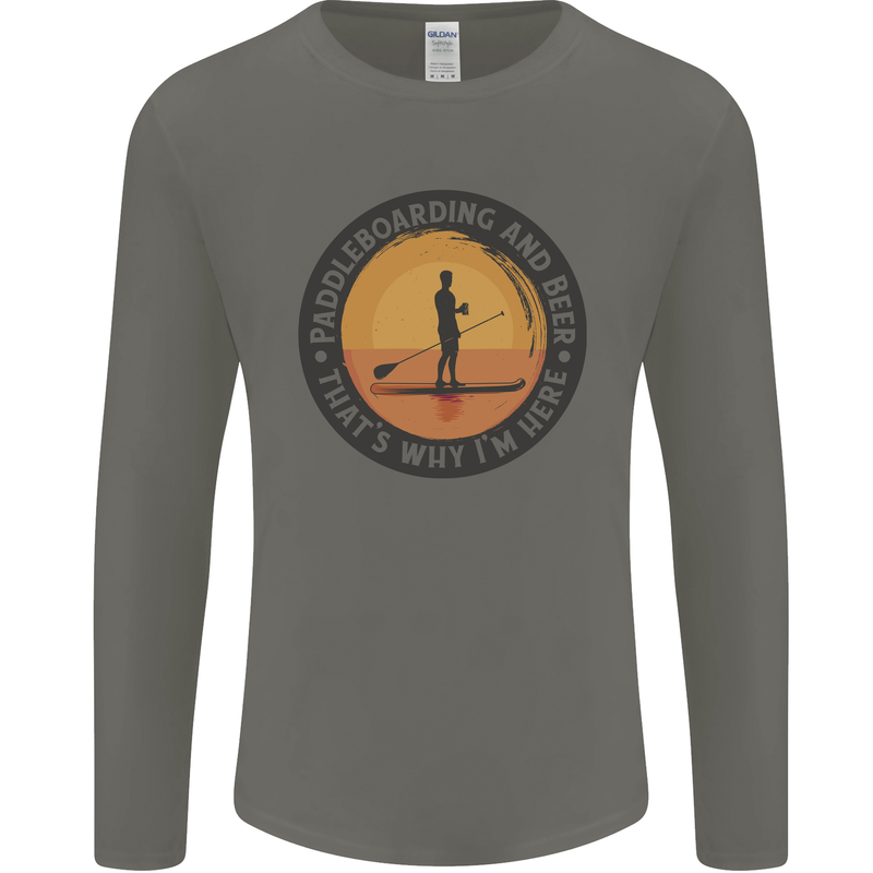 Paddleboarding & Beer Funny Paddleboard Mens Long Sleeve T-Shirt Charcoal