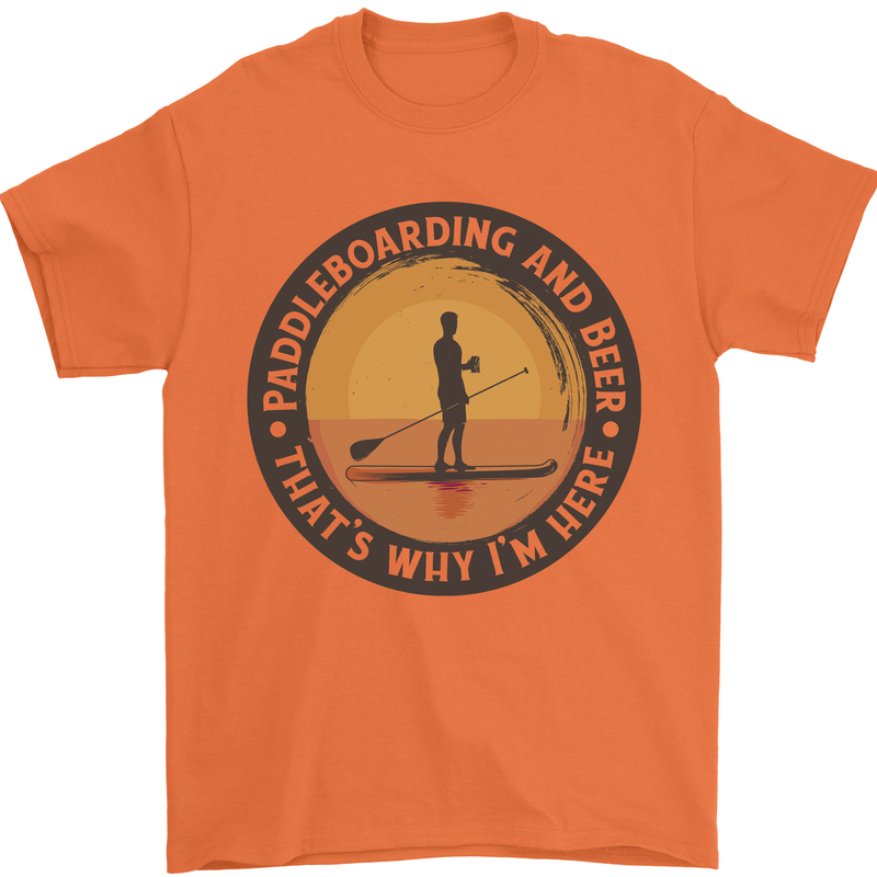 Paddleboarding & Beer Funny Paddleboard Mens T-Shirt 100% Cotton Orange