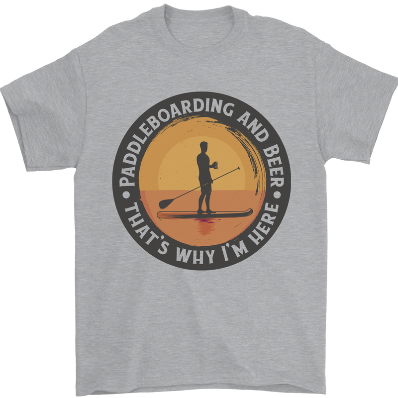 Paddleboarding & Beer Funny Paddleboard Mens T-Shirt 100% Cotton Sports Grey