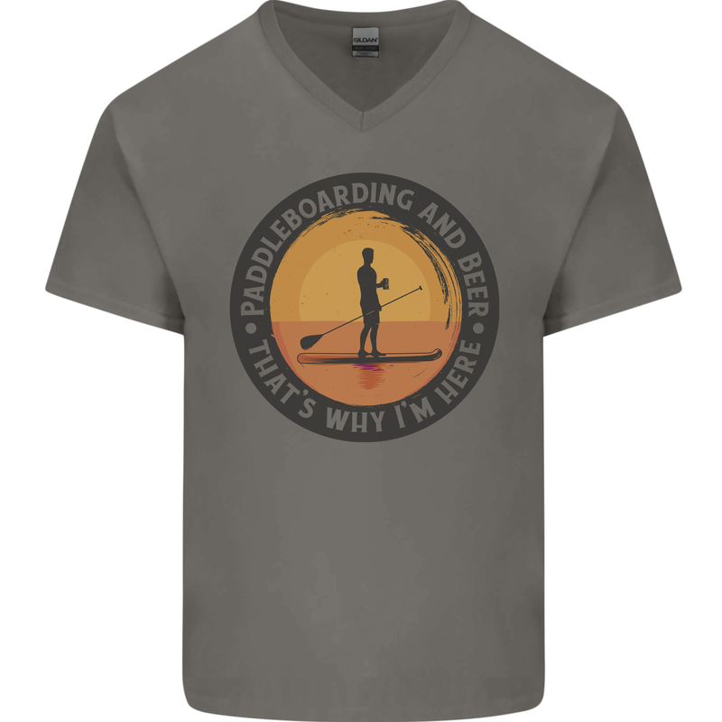 Paddleboarding & Beer Funny Paddleboard Mens V-Neck Cotton T-Shirt Charcoal