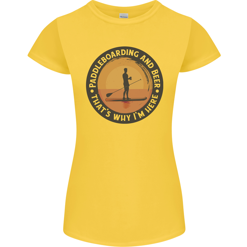Paddleboarding & Beer Funny Paddleboard Womens Petite Cut T-Shirt Yellow