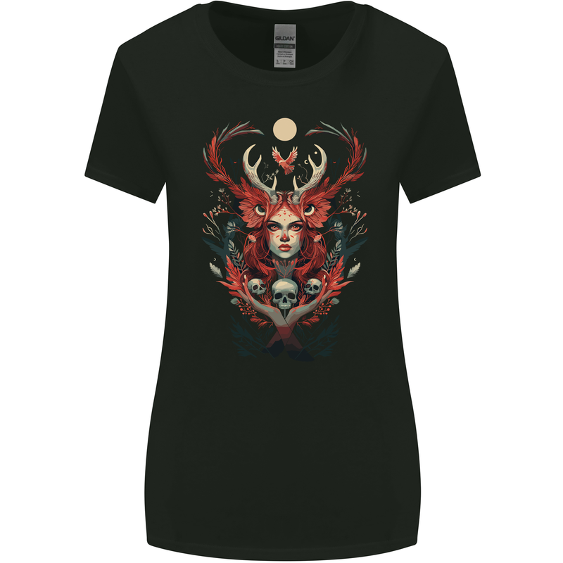 Pagan Woman of the Earth Stonehenge Druid Skulls Womens Wider Cut T-Shirt Black