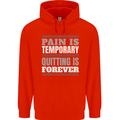 Pain Is Temporary Gym Quote Bodybuilding Childrens Kids Hoodie Bright Red