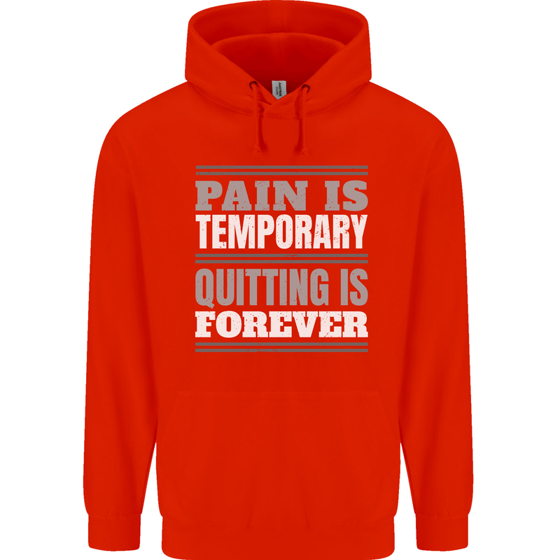 Pain Is Temporary Gym Quote Bodybuilding Childrens Kids Hoodie Bright Red