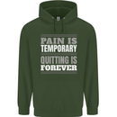 Pain Is Temporary Gym Quote Bodybuilding Childrens Kids Hoodie Forest Green