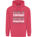 Pain Is Temporary Gym Quote Bodybuilding Childrens Kids Hoodie Heliconia