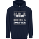 Pain Is Temporary Gym Quote Bodybuilding Childrens Kids Hoodie Navy Blue