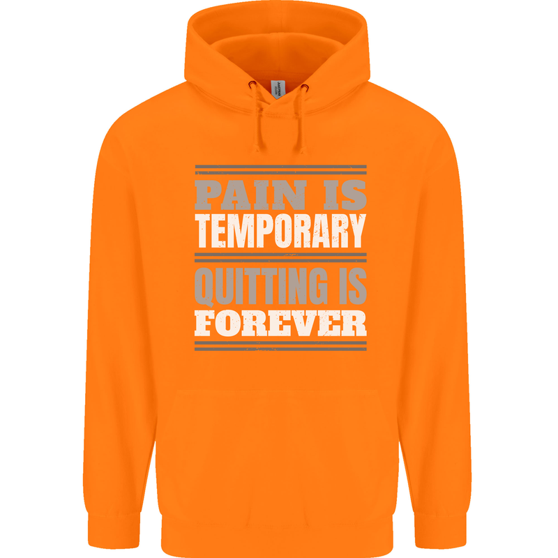 Pain Is Temporary Gym Quote Bodybuilding Childrens Kids Hoodie Orange