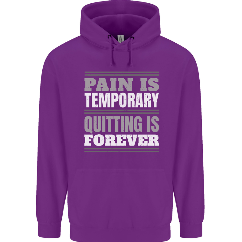 Pain Is Temporary Gym Quote Bodybuilding Childrens Kids Hoodie Purple