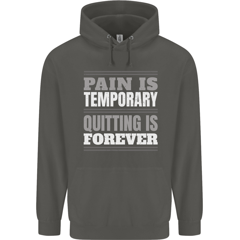 Pain Is Temporary Gym Quote Bodybuilding Childrens Kids Hoodie Storm Grey
