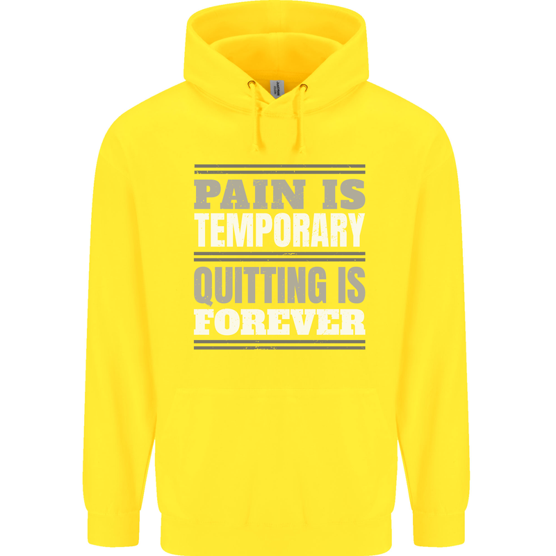 Pain Is Temporary Gym Quote Bodybuilding Childrens Kids Hoodie Yellow