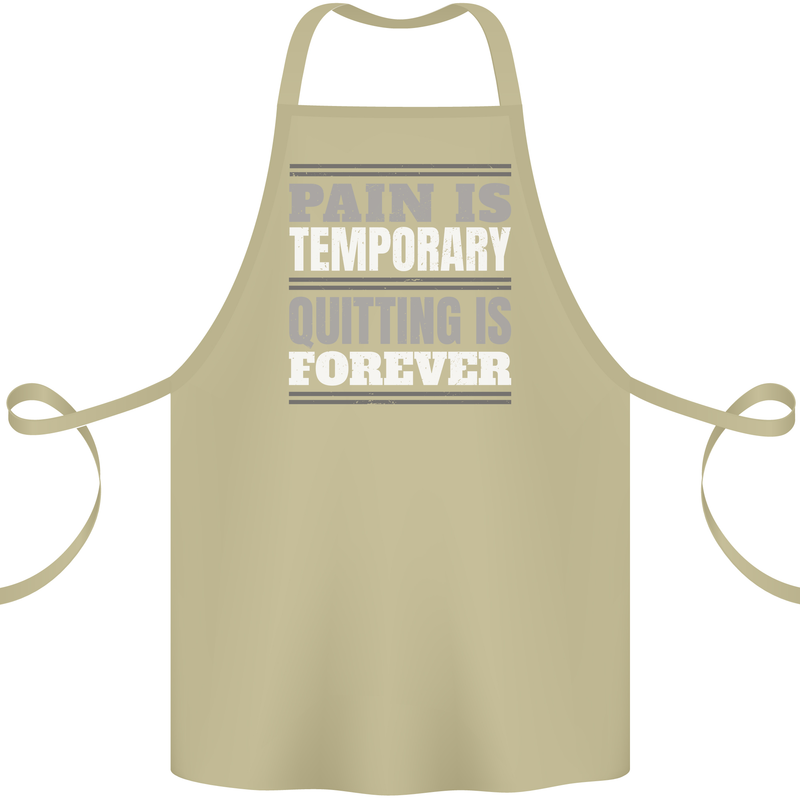 Pain Is Temporary Gym Quote Bodybuilding Cotton Apron 100% Organic Khaki