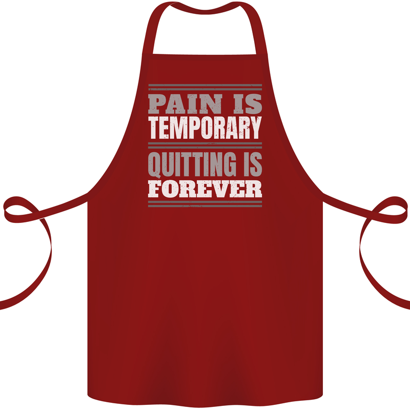 Pain Is Temporary Gym Quote Bodybuilding Cotton Apron 100% Organic Maroon