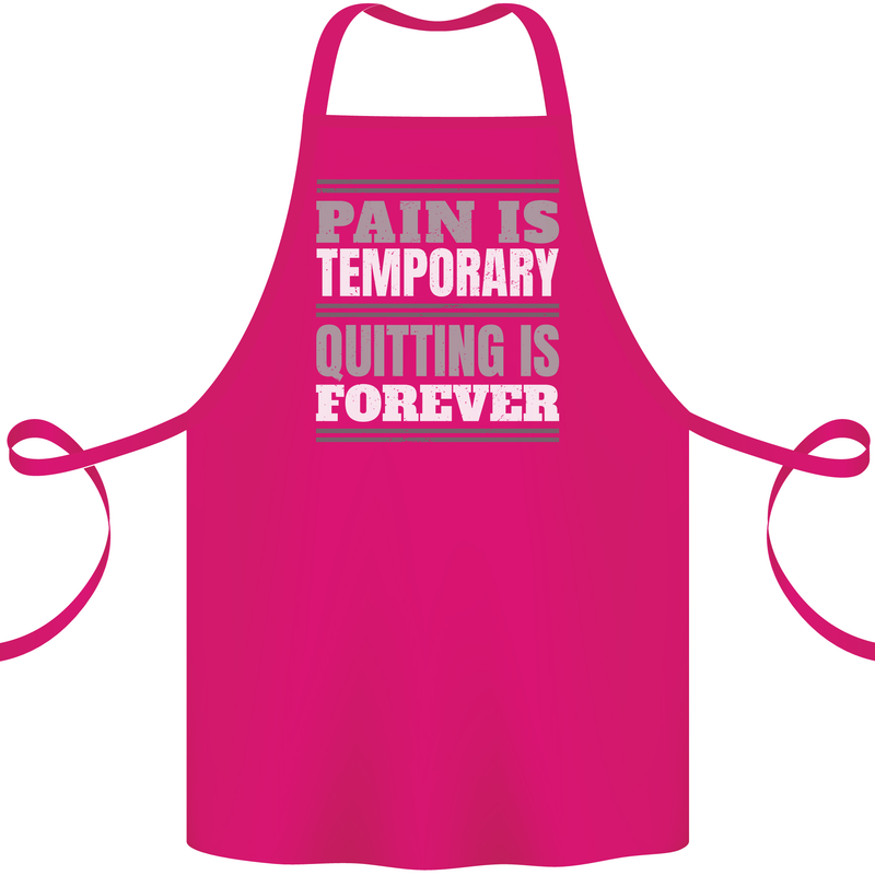 Pain Is Temporary Gym Quote Bodybuilding Cotton Apron 100% Organic Pink