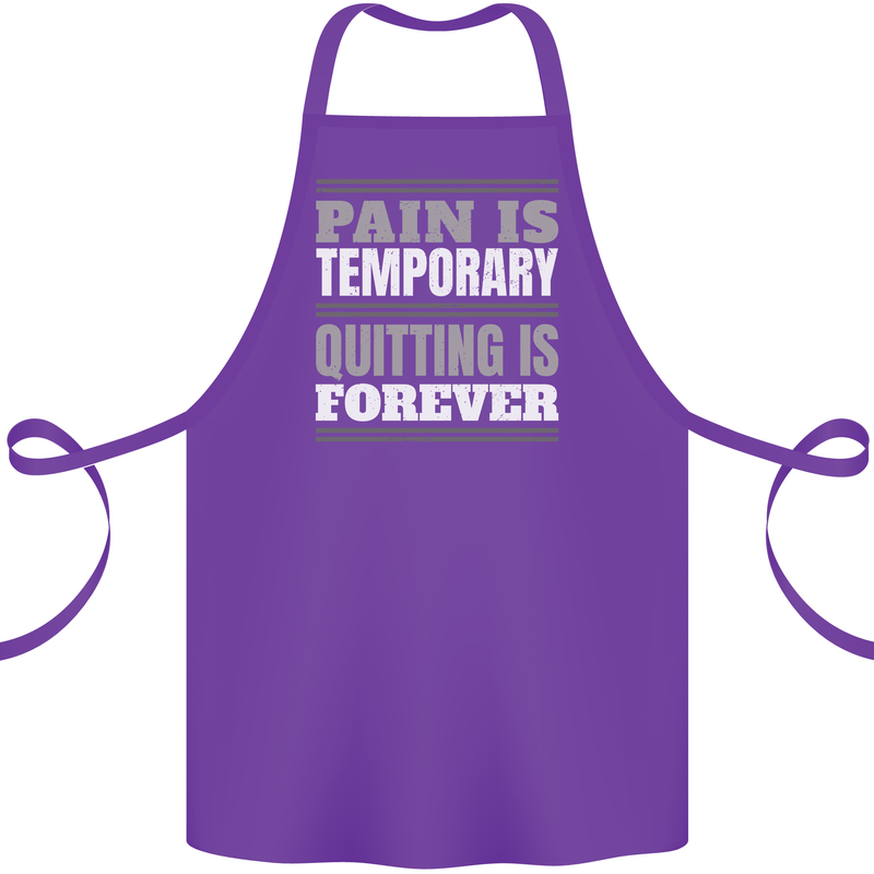 Pain Is Temporary Gym Quote Bodybuilding Cotton Apron 100% Organic Purple