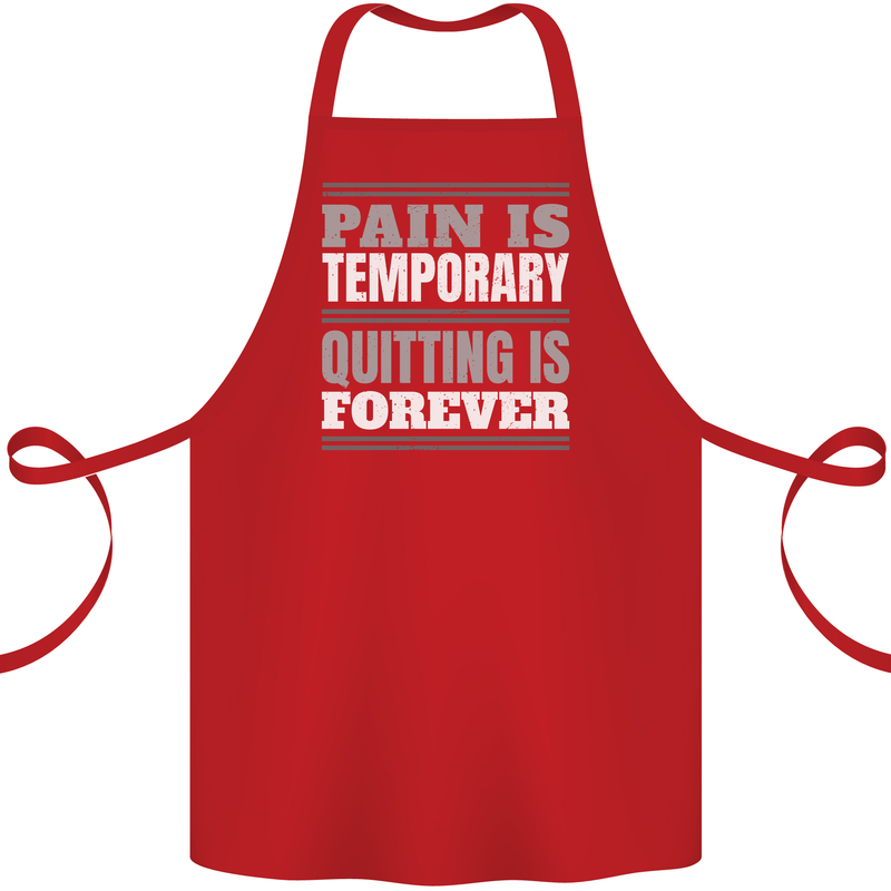 Pain Is Temporary Gym Quote Bodybuilding Cotton Apron 100% Organic Red