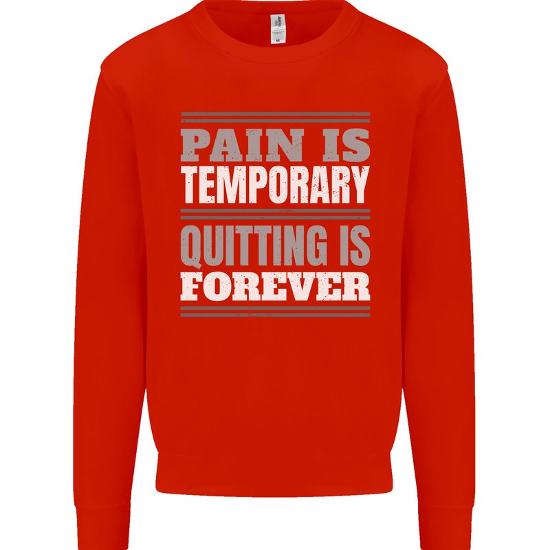 Pain Is Temporary Gym Quote Bodybuilding Kids Sweatshirt Jumper Bright Red