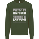 Pain Is Temporary Gym Quote Bodybuilding Kids Sweatshirt Jumper Forest Green