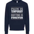 Pain Is Temporary Gym Quote Bodybuilding Kids Sweatshirt Jumper Navy Blue