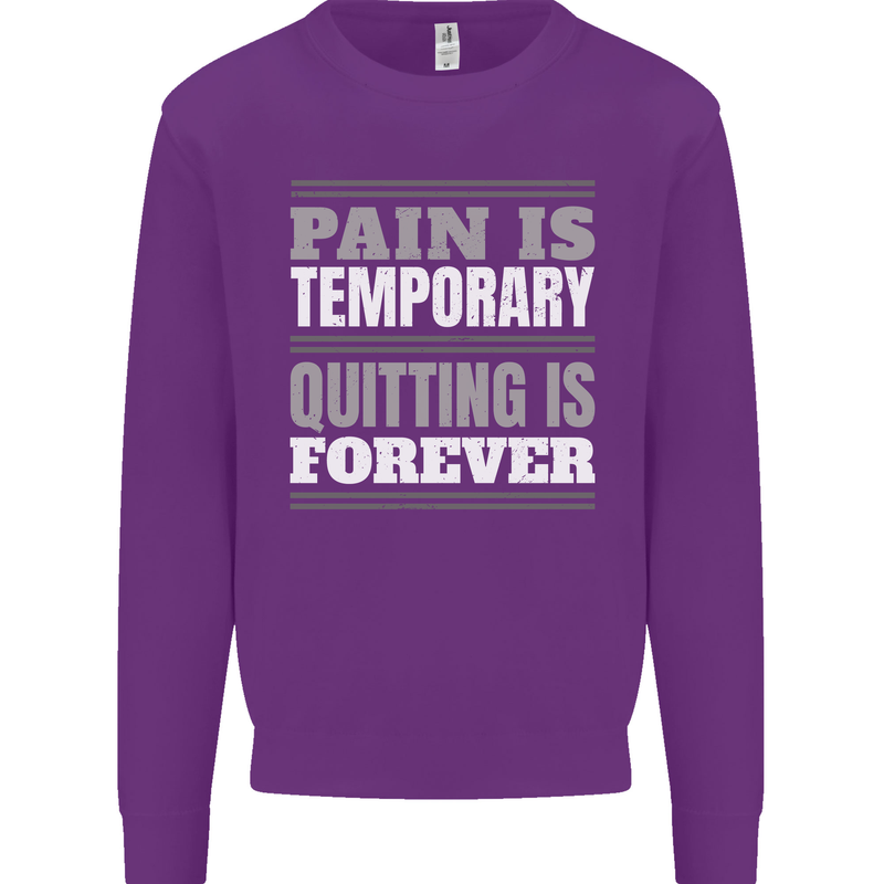 Pain Is Temporary Gym Quote Bodybuilding Kids Sweatshirt Jumper Purple