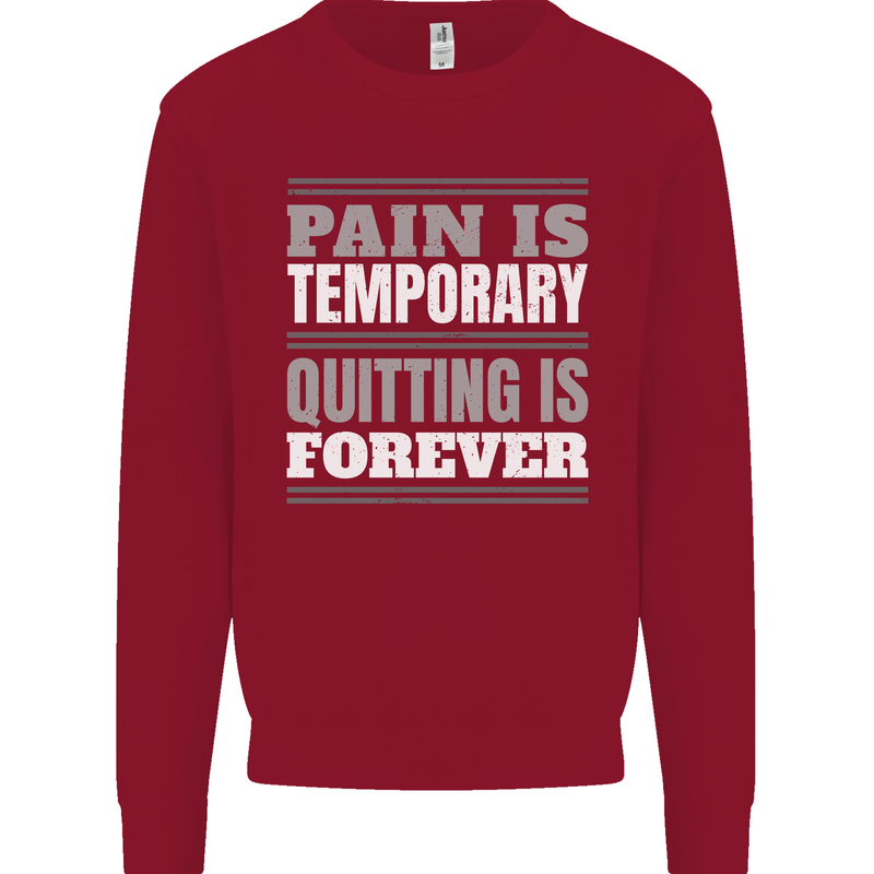 Pain Is Temporary Gym Quote Bodybuilding Kids Sweatshirt Jumper Red