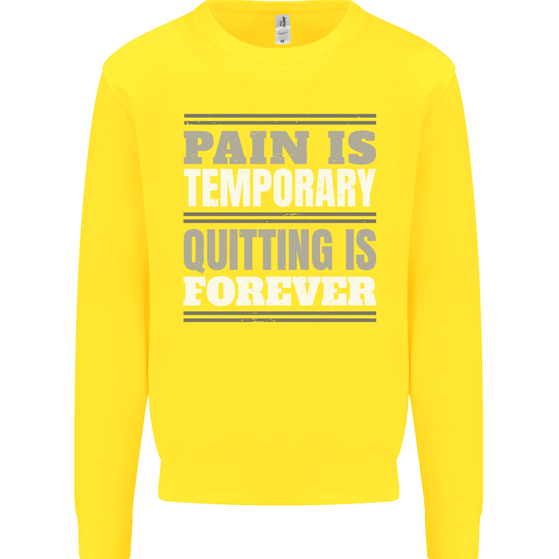 Pain Is Temporary Gym Quote Bodybuilding Kids Sweatshirt Jumper Yellow