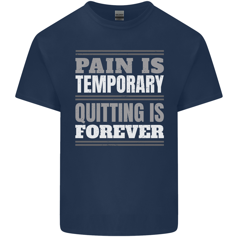 Pain Is Temporary Gym Quote Bodybuilding Kids T-Shirt Childrens Navy Blue