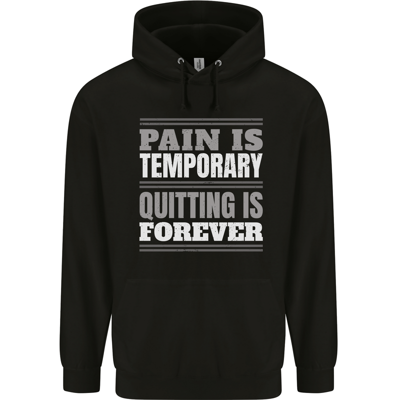 Pain Is Temporary Gym Quote Bodybuilding Mens 80% Cotton Hoodie Black