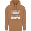 Pain Is Temporary Gym Quote Bodybuilding Mens 80% Cotton Hoodie Caramel Latte