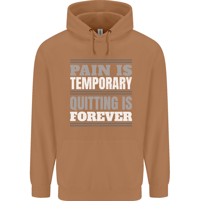 Pain Is Temporary Gym Quote Bodybuilding Mens 80% Cotton Hoodie Caramel Latte