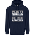 Pain Is Temporary Gym Quote Bodybuilding Mens 80% Cotton Hoodie Navy Blue