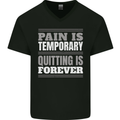 Pain Is Temporary Gym Quote Bodybuilding Mens V-Neck Cotton T-Shirt Black