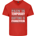 Pain Is Temporary Gym Quote Bodybuilding Mens V-Neck Cotton T-Shirt Red