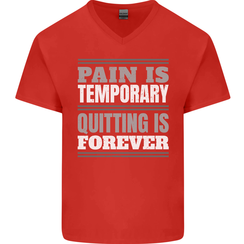 Pain Is Temporary Gym Quote Bodybuilding Mens V-Neck Cotton T-Shirt Red