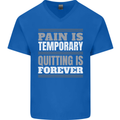 Pain Is Temporary Gym Quote Bodybuilding Mens V-Neck Cotton T-Shirt Royal Blue