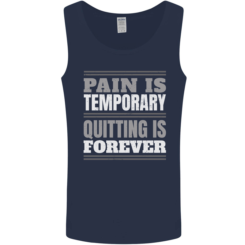 Pain Is Temporary Gym Quote Bodybuilding Mens Vest Tank Top Navy Blue