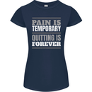 Pain Is Temporary Gym Quote Bodybuilding Womens Petite Cut T-Shirt Navy Blue