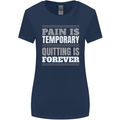 Pain Is Temporary Gym Quote Bodybuilding Womens Wider Cut T-Shirt Navy Blue