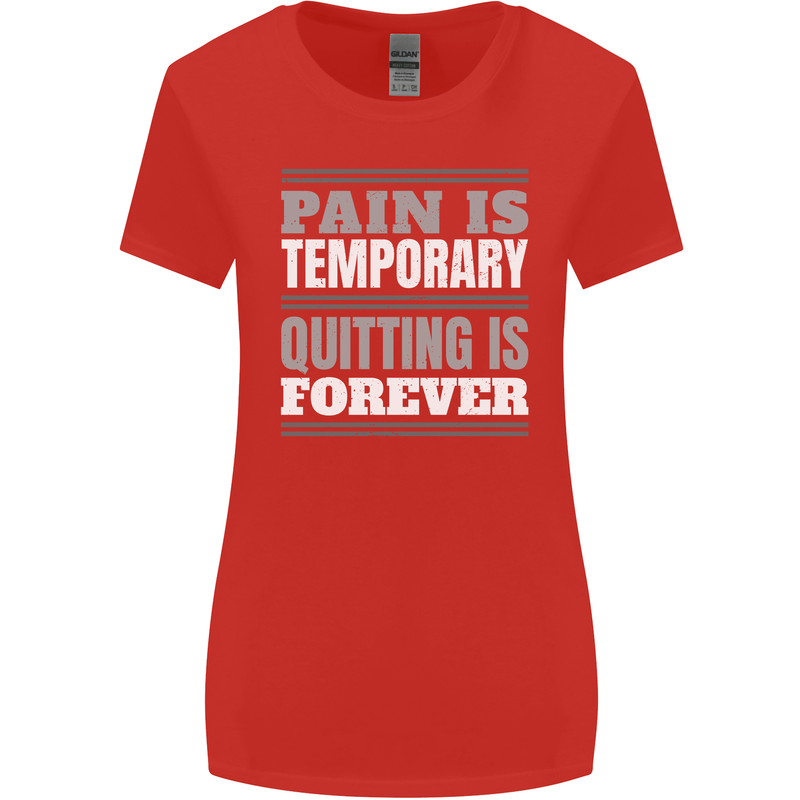 Pain Is Temporary Gym Quote Bodybuilding Womens Wider Cut T-Shirt Red
