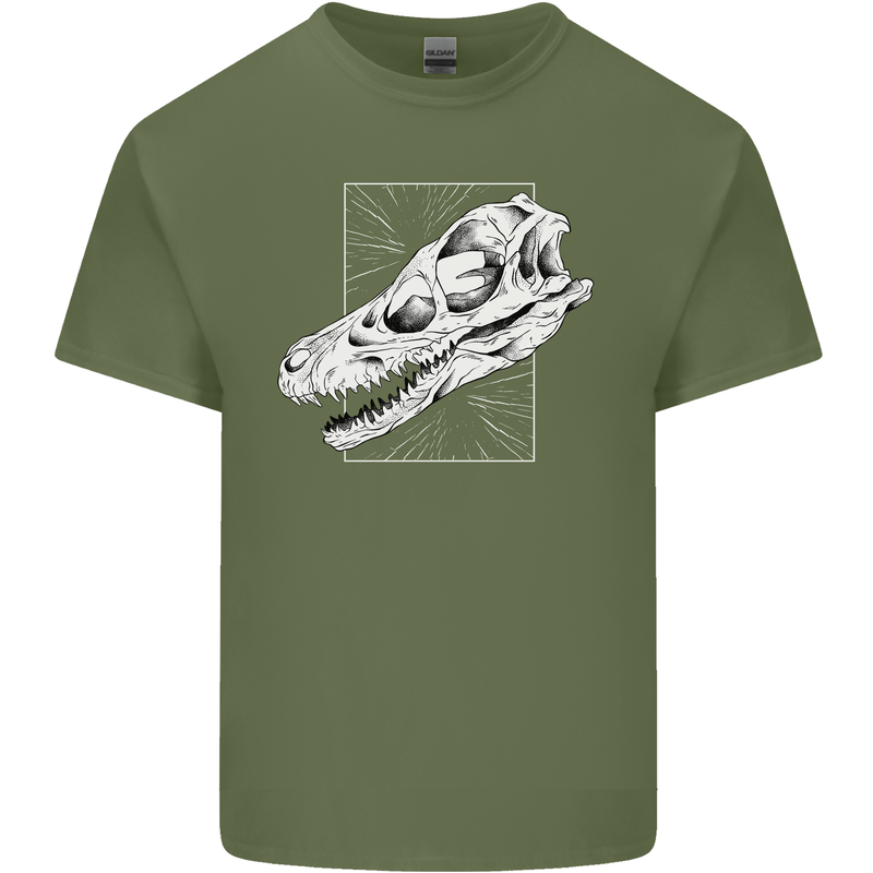 Palaeontology Velociraptor Skull Dinosaurs Mens Cotton T-Shirt Tee Top Military Green