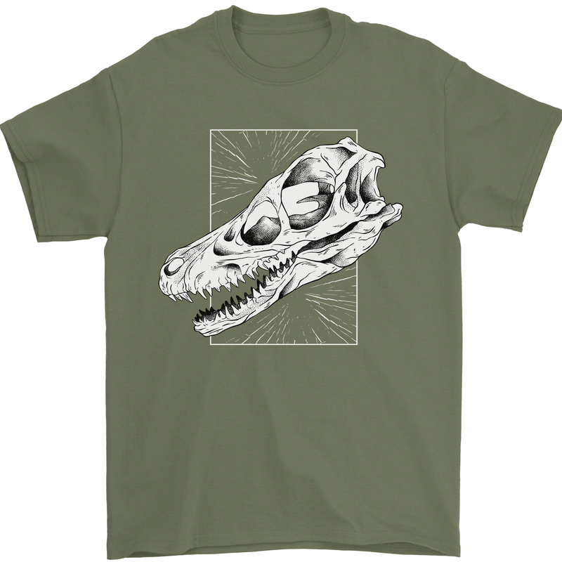 Palaeontology Velociraptor Skull Dinosaurs Mens T-Shirt 100% Cotton Military Green
