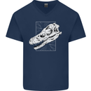 Palaeontology Velociraptor Skull Dinosaurs Mens V-Neck Cotton T-Shirt Navy Blue